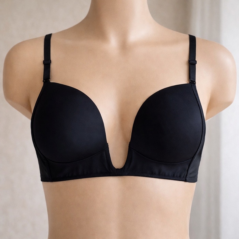 Victoria's Secret Black Plunge Front Minimal Bra Coverage